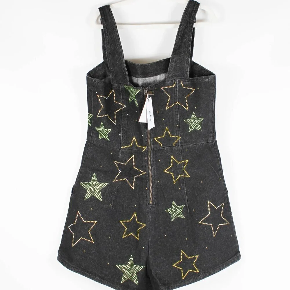 CLEARANCE Nasty Gal Star Hotfix Denim Playsuit, NWT, Size 8 - Picture 6 of 9
